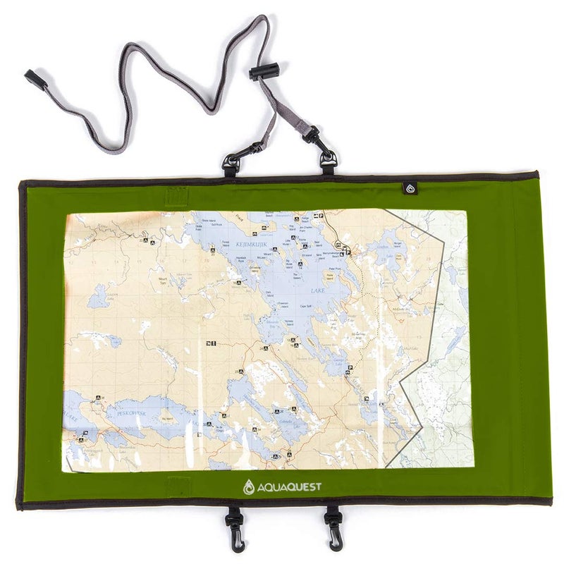 AquaQuest Trail Map Case - 100% Waterproof Dry Bag Sleeve Map Protector - Outdoor Document Holder with Clear Transparent Window & Lanyard - Hiking, Boating, Marine, Travel, Adventure - Green - Image 1